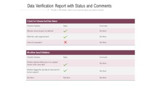 Data Verification Report With Status And Comments Ppt PowerPoint Presentation Gallery Designs Download PDF