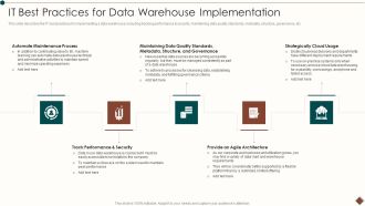 Data Warehouse Implementation IT Best Practices For Data Warehouse Implementation Elements PDF