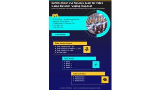 Details About Our Previous Event For Video Game Elevator Funding Proposal One Pager Sample Example Document