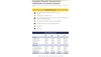 Determine Financial Assessment For Collaboration Investment One Pager Sample Example Document