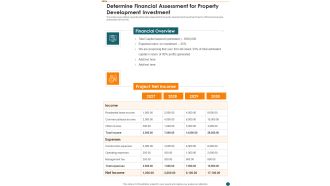 Determine Financial Assessment For Property Development Investment One Pager Sample Example Document