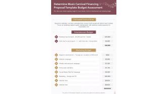 Determine Music Carnival Financing Template Budget Assessment One Pager Sample Example Document