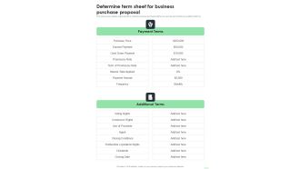 Determine Term Sheet For Business Purchase Proposal One Pager Sample Example Document