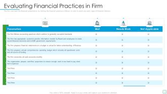 Developing Firm Security Strategy Plan Evaluating Financial Practices In Firm Icons PDF