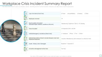 Developing Firm Security Strategy Plan Workplace Crisis Incident Summary Report Professional PDF