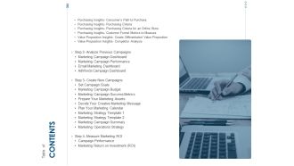 Developing Implementing Organization Marketing Promotional Strategies Table Of Contents Campaigns Inspiration PDF