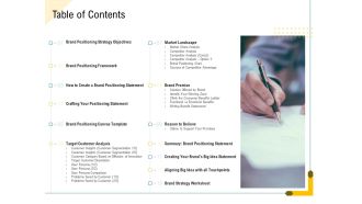 Developing Market Positioning Strategy Table Of Contents Themes PDF