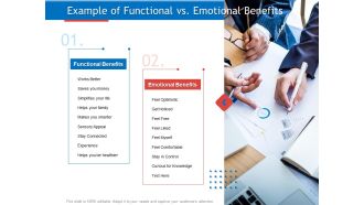 Developing Product Planning Strategies Example Of Functional Vs Emotional Benefits Ppt PowerPoint Presentation Pictures Deck PDF