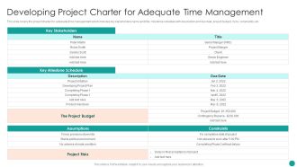 Developing Project Charter For Adequate Time Management Elements PDF