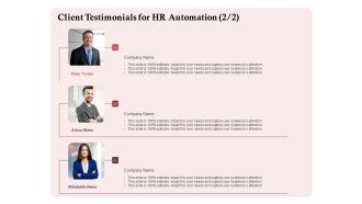 Development And Implementation Client Testimonials For HR Automation Planning Infographics PDF