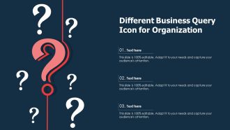 Different Business Query Icon For Organization Ppt PowerPoint Presentation Infographics Pictures PDF