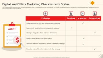 Digital And Offline Marketing Checklist With Status Ppt Professional Styles PDF