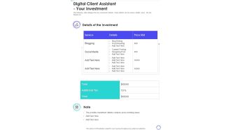 Digital Client Assistant Your Investment One Pager Sample Example Document