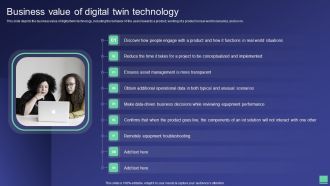 Digital Twin Tech IT Business Value Of Digital Twin Technology Portrait PDF