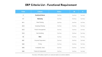 ERP Criteria List Functional Requirement Ppt PowerPoint Presentation Layouts Design Templates