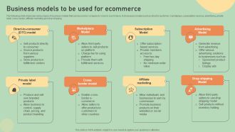 E Commerce Business Development Plan Business Models To Be Used For Ecommerce Template PDF
