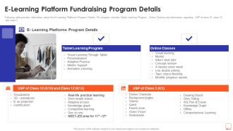 E Learning Platform Fundraising Program Details Ppt Infographics Example Introduction PDF