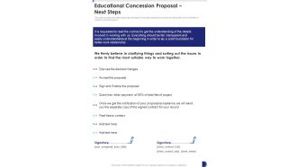 Educational Concession Proposal Next Steps One Pager Sample Example Document