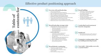 Effective Product Positioning Approach Tables Of Content Designs PDF