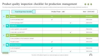 Effective Production Planning And Monitoring Techniques Product Quality Inspection Checklist For Production Template PDF
