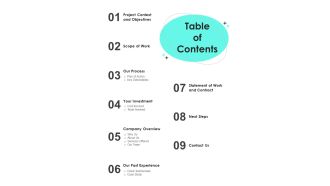 Efficient Business Development Methods Proposal Table Of Contents One Pager Sample Example Document