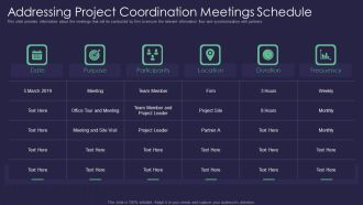 Efficient Communication Plan For Project Management Addressing Project Coordination Meetings Schedule Professional PDF
