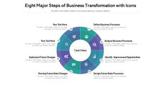 Eight Major Steps Of Business Transformation With Icons Ppt PowerPoint Presentation File Sample PDF