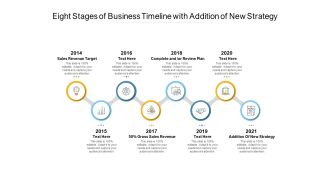 Eight Stages Of Business Timeline With Addition Of New Strategy Ppt PowerPoint Presentation File Graphics