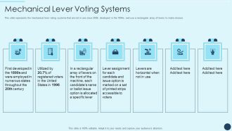 Electoral Mechanism IT Mechanical Lever Voting Systems Ppt Professional Example Topics PDF