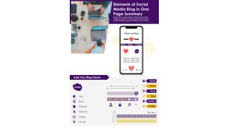 Elements Of Social Media Blog In One Page Summary PDF Document PPT Template