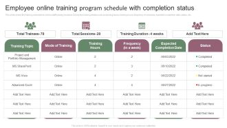 Employee Online Training Program Schedule With Completion Status Icons PDF