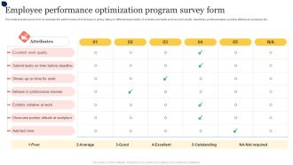 Employee Performance Optimization Program Survey Form Elements PDF