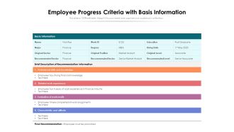 Employee Progress Criteria With Basis Information Ppt PowerPoint Presentation Gallery Example PDF