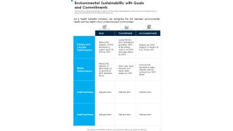 Environmental Sustainability With Goals And Commitments One Pager Documents