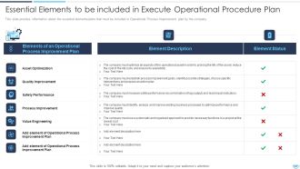Essential Elements To Be Included In Execute Operational Procedure Plan Infographics PDF