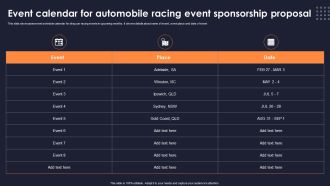 Event Calendar For Automobile Racing Event Sponsorship Proposal Portrait PDF