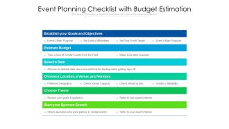 Event Planning Checklist With Budget Estimation Ppt PowerPoint Presentation Infographics Graphics Download PDF