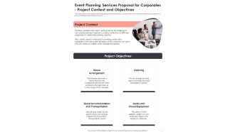 Event Planning Services Proposal For Corporates Project Context Objectives One Pager Sample Example Document