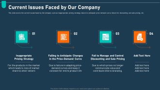 Examining Price Optimization Organization Current Issues Faced By Our Company Ppt Icon Design Templates PDF