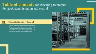Executing Techniques For Stock Administration And Control Table Of Contents Slides PDF