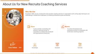 Executive Job Training About Us For New Recruits Coaching Services Template PDF
