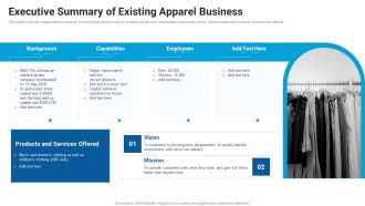 Executive Summary Of Existing Apparel Business Market Entry Approach For Apparel Sector Background PDF