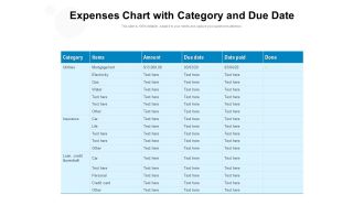 Expenses Chart With Category And Due Date Ppt PowerPoint Presentation Summary Files PDF