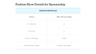 Fashion Show Details For Sponsorship Ppt PowerPoint Presentation File Graphics Template