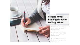 Female Writer Holding Notepad Writing Notes Ppt PowerPoint Presentation Portfolio Summary