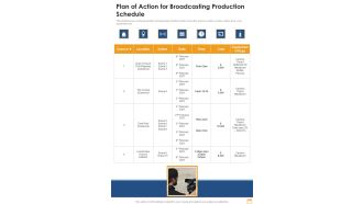 Film And Broadcasting Proposal Plan Of Action For Broadcasting Production Schedule One Pager Sample Example Document