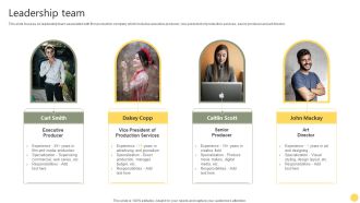 Film Making Firm Profile Leadership Team Ppt PowerPoint Presentation File Visual Aids PDF