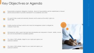 Financial Operational Controls And Evaluation Key Objectives Or Agenda Portrait PDF
