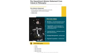 Fire Department Mission Statement Core Values And Philosophy One Pager Documents