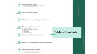 Firm Project Prioritization And Selection Table Of Contents Structure PDF